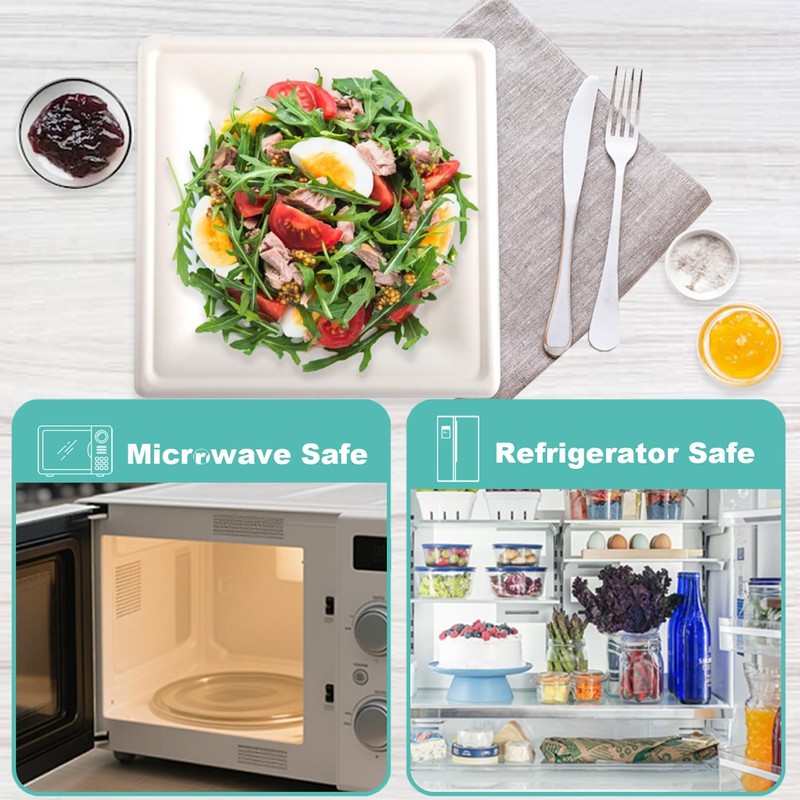 PLMMOUT 150 Pack Square Paper Plates, 8 Inch Compostable Plates,