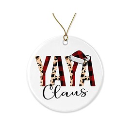 HTDesigns Leopard Yaya Claus Christmas Ornament - Red Buffalo Plaid Christmas Ornament for Yaya - Christmas Family Ornament Printed on Both Sides