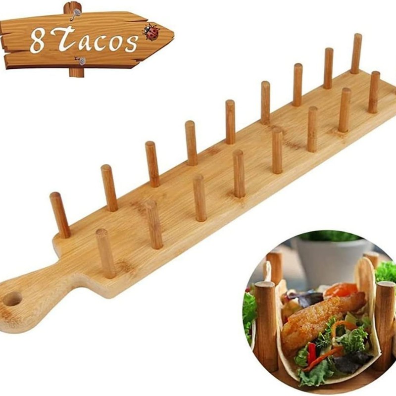 4 Pcs Bamboo Taco Holder with Tong Bamboo Taco Tray