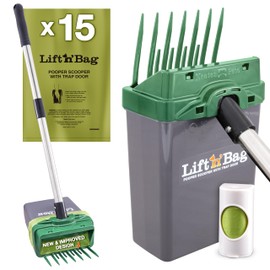 Neater Pet Brands Lift N’ Bag 2.0 Dog Pooper Scooper with Bag Attachment & Pole for Small to Large Dogs, New & Improved Design, 15 Refill Bags, Heavy Duty Dog Poop Scooper for Yard, One-Hand Use