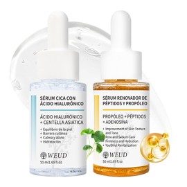 WEUD Centella Asiatica Suero y CICA Péptidos Propóleo Suero, 2 En 1 Kit de Sérum Coreana, Cuidado Antiedad y Reparador, Luminosidad y Piel Radiante, Fórmula Hipoalergénica para Todo Tipo de Piel (1 Centella y 1 Péptidos)