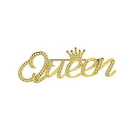 COLORFULBLING Queen Crown Brooch Pins for Women Girls Party Fashion Feminist Rhinestone Crystal Lapel Pin Accessories