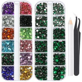 Resin Rhinestones for Crafting Bedazzling,Colorful Rhinestones for Nails Art+Emerald Green Nail Rhinestone and Gems,Nail Diamond Flatback Gems Crystals Charms for Nail Design DIY Makeup Decor