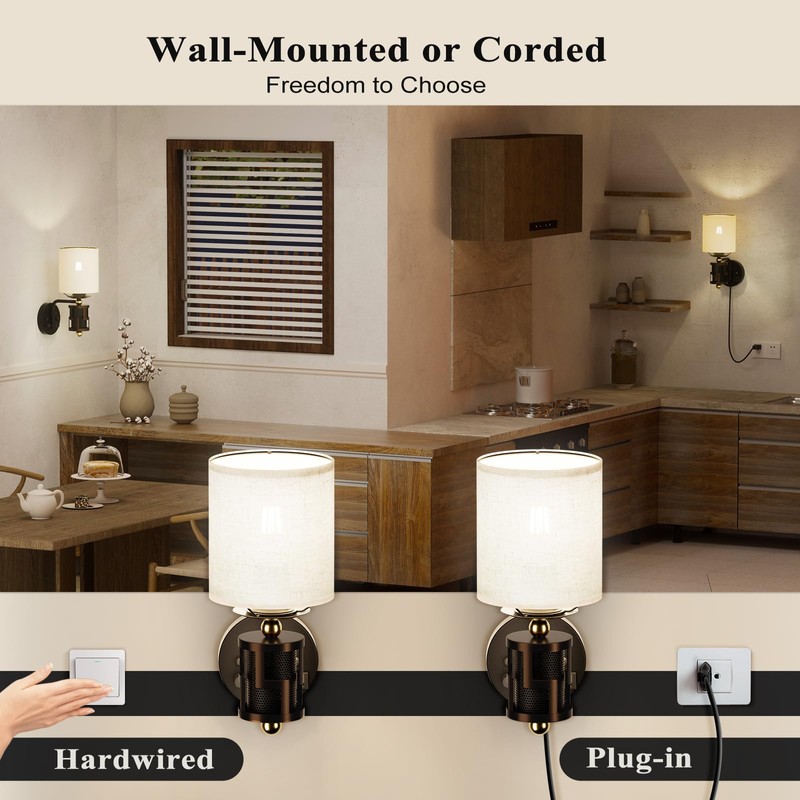 HYMELA V07-1 Vintage Wall Sconce Light with USB A+C Charging