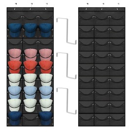 Dulamet Baseball Cap Holder Foldable Cap Holder Wall with 27 Pockets, Door Back Wall Cap Holder with 3 Metal Hooks Cap Hat Holder Wall