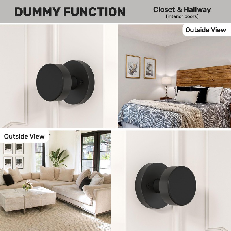 naubea 2 Pack Matte Black Dummy Door Knob Interior, Black