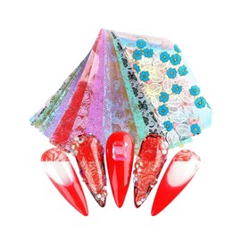 Generic Laser Butterfly Daisy Rose Flower Nail Foil Transfer Sticker 10Pcs 20X4Cm Xk5122 Nail Wraps Art Stickers Manicure Supplies for Women for Home Nails Full Long Lasting Easy Apply and Remove