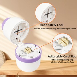 Cyanslen Pill Cutter - Pill Splitter with Stainless Steel Blade for Cutting Pills Into Halves Or Quarters, Pill Organizer, Suitable for Cuting Vitamins, Tablets (1-4 Purple)