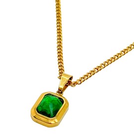 Emerald-Look Green Zirconia Necklace – Gold Chain Pendant Jewelry for Women, Vintage-Inspired Gift