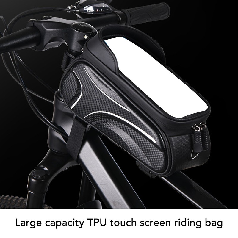 Bike Phone Mount Bag Large Capacity Waterproof Carbon Pattern PU