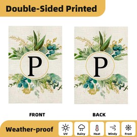 Monogram Garden Flag For Outside, Monogram Letter P Garden Flags 12x18 Double Sided Floral Spring Garden Flags Family Last Name Initial Small Burlap Flag For Yard And Garden Decor (P)