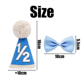 1 Stück Halbjähriger Blauer Hut Und 1 Stück Fliege, Geburtstagskegelhut, Geburtstagshut, Geburtstagsdekorationen, Partyvorräte.