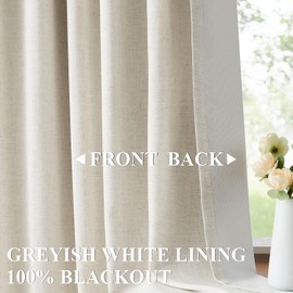 Vision Home Natural Linen Full Blackout Curtains Grommet Linen Total Room Darkening Window Curtains 95 inches Long for Bedroom Living Room Thermal Insulated Farmhouse Rustic Drapes 2 Panels 58"Wx95"L