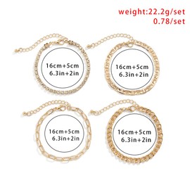 Sakytal Gold Bracelets Sets Layered Rhinestone Bangles Link chain Bracelet for Women