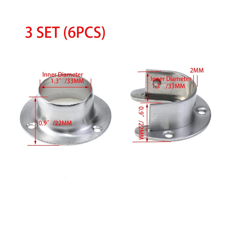 Tighall 6PCS Heavy Duty Stainless Steel Closet Pole Sockets Rod