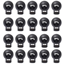 Pack of 20 Cord Clips Single Hole Cord Locks Round Stopper Sliders Cord Closure End for Ropes End Spring Toggle Stopper Slider, Black