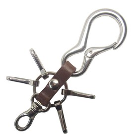 [highstyle] Tochigi Leather Keychain, Men's, Women's, Made in Japan, Tochigi Leather, Carabiner, 4 Hooks, Small Nascan Key Chain, dark brown