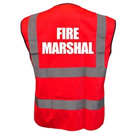 FIRE MARSHAL Red Hi Vis Viz Reflective Vest Waistcoat Printed Front and Back Safety Workwear- Printed By Brook Hi Vis, Medium