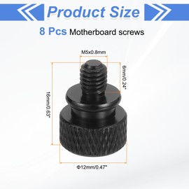sourcing map 8Pcs M5x0.8mm Aluminum Thumb Screws, 12x16mm(ODxH) Computer Case Thumb Screws for PC Side Panel Motherboard Mounting Screw, Black