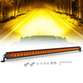 30 Inch Light Bar Amber 30" Screwless Slim LED Light Bar Single Row Spot Flood Offorad Driving Lights Bumper Mount for Wrangler F150 Toyota Chevy Ram Truck UTV SUV