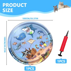 ARTGUTS Cat Water Mat, Scratch-Resistant, Cooling for Cats with Water Play Mat and Cooling Mat, Cat Pool with Fish for Pets in Summer, Sensory Play Mat for Cat Cooling and Toys (A)