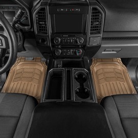 Cat® CAMT-9014 (4-Piece) Heavy Duty Deep Dish Rubber Floor Mats, Trim to Fit for Car Truck SUV & Van, All Weather Total Protection Durable Liners Beige
