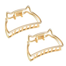 PACKOVE 2pcs Hollow Cat Design Ponytail Clips Large Grip Claw Hair Accessories for Women Durable Gold Clips for Stylish Everyday Use
