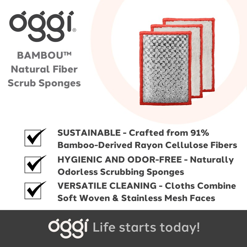 OGGI Bambou Odor-Free Scrubbing Sponges - Natural Scrub Sponges for