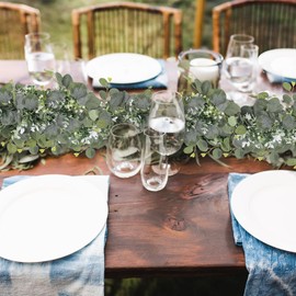 2 Pcs Eucalyptus Garland with White Gypsophila,5.9FT Artificial Greenery Garland Fake Vines Eucalyptus Garland for Wedding Centerpiece Table Party Indoor Outdoor Wall Decor