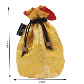 Tibetan Handmade Brocade Cloth Singing Bowl Storage Carrying Case Bag (Yellow)