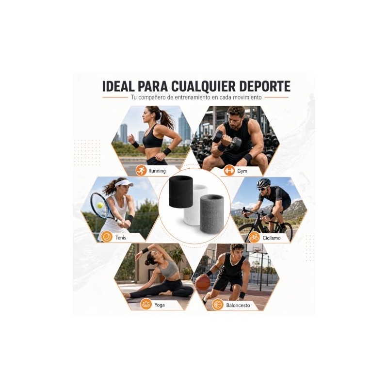 Muñequeras de Sudor – 6 Piezas Deportivas Elásticas de Algodón