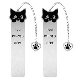 2pcs Cute Cat Bookmark with Heart Pendant, Funny Zinc Alloy Metal Magnetic Kitten Pet Animals Book Mark Accessories Supplies for Women Teachers Students Reading Lovers Gifts