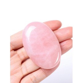 JSDDE 2.4Inch Large Rose Quartz Crystal Worry Stone Reiki Healing Crystals Polished Palm Gemstone Thumb Pocket Stone for Massage Stress Relief Meditation Balancing