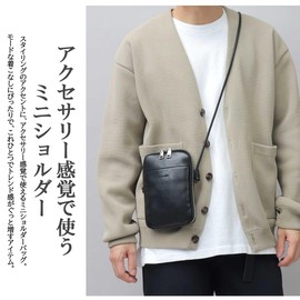 Mini Shoulder Bag Men's Leather Cowhide Leather Smartphone Pouch Smartphone Shoulder Black Black
