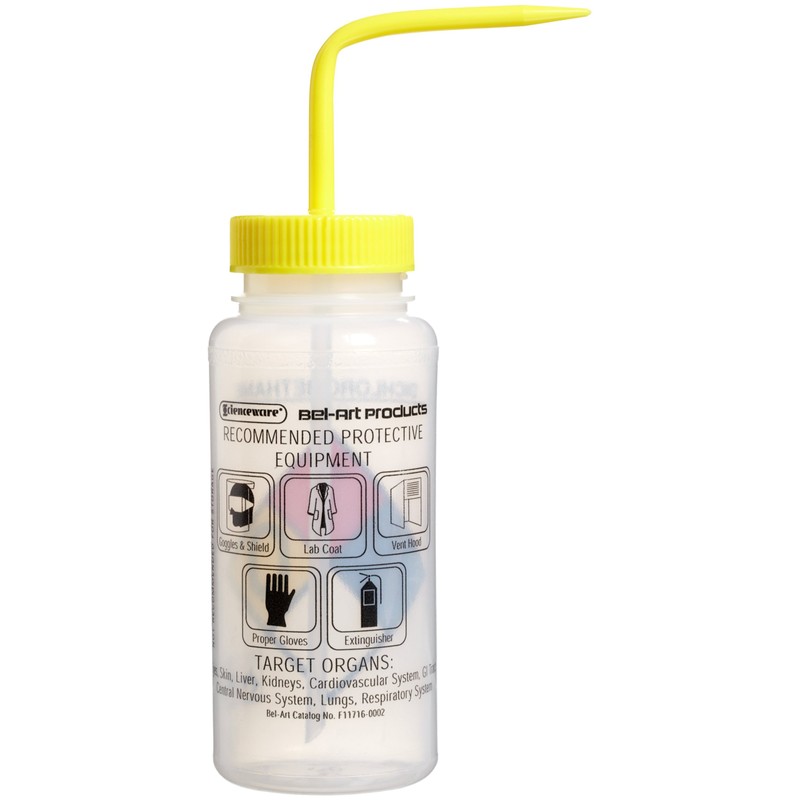 SP Bel-Art Safety-Labeled 4-Color Dichloromethane Wide-Mouth Wash Bottles; 500ml (16oz),