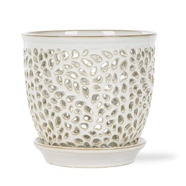 Mama Cozy Life Elegant Orchid Pot with Holes, Large 6.5 inch Premium Porcelain Ceramic Orchid Pot for Repotting, Durable Ceramic Planter with Removable Saucer for Easy Drain, Planter Gifts for Moms