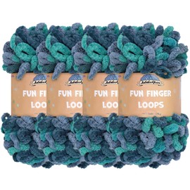 JubileeYarn Fun Finger Loops Yarn - Jumbo Polyester - 100g/Skein - Poseidon - 4 Skeins