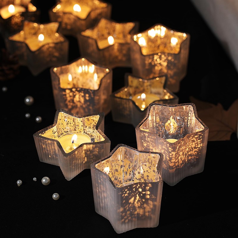Letine 10pcs Frosted Silver Ribbed Star Candle Cups - Assorted