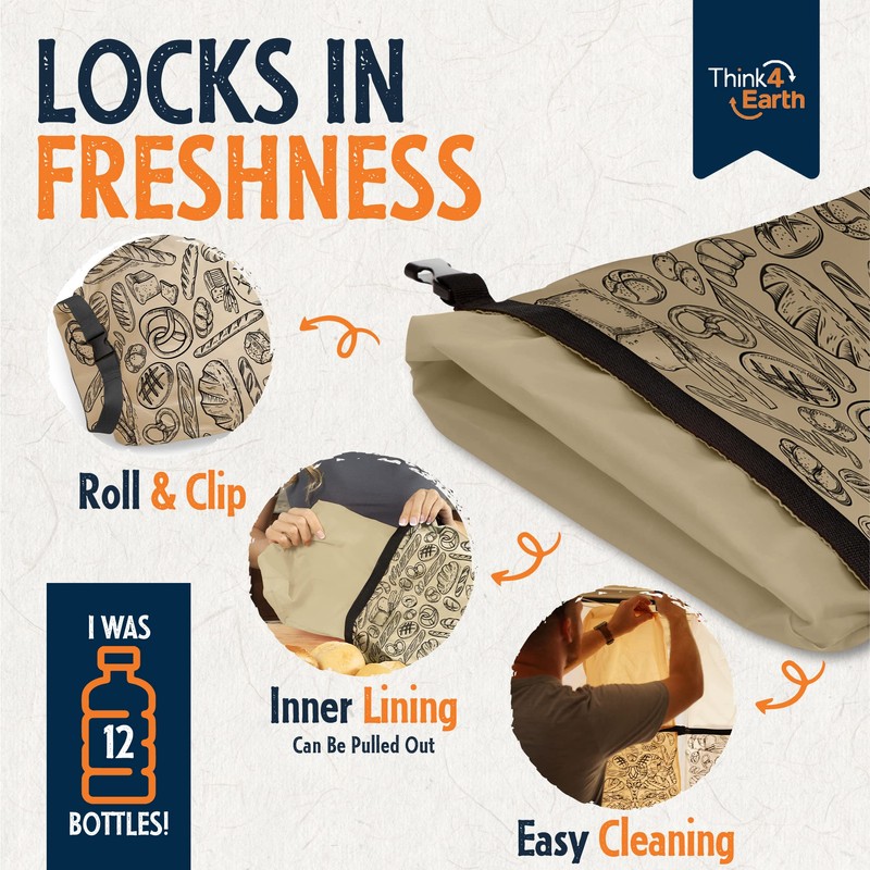 THINK4EARTH® Premium Brown Reusable Bread Bags for Homemade Bread –