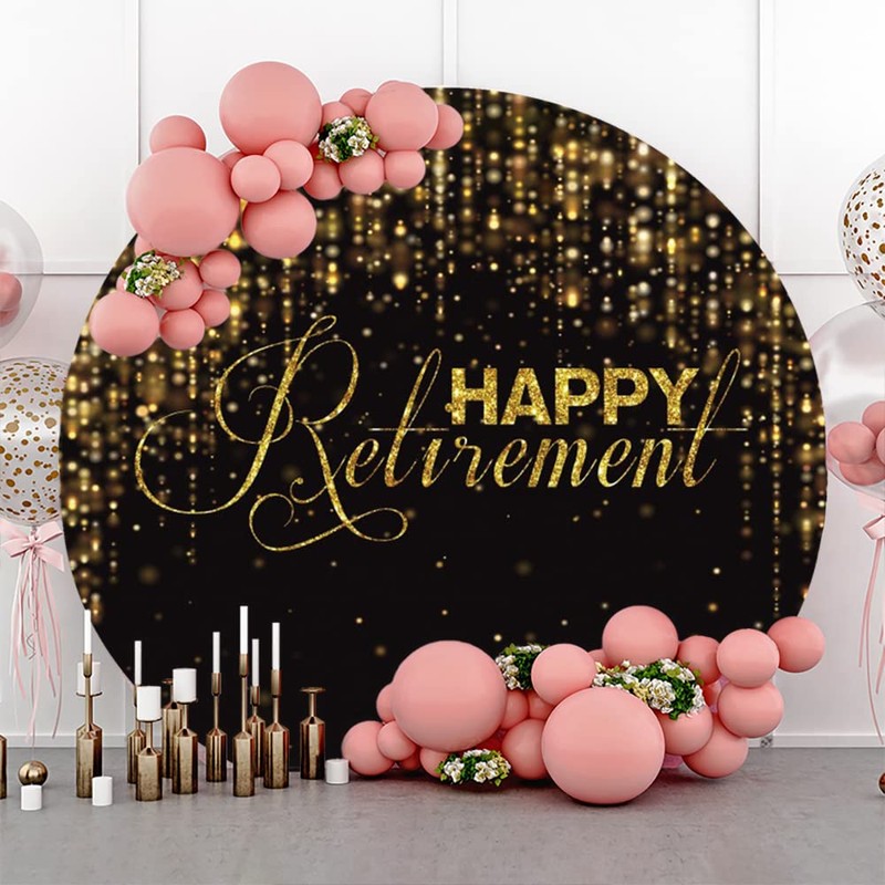Yeele 7.5x7.5ft Happy Retirement Round Backdrops Cover Black and Gold