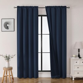 OWENIE Heidi Navy Blue Curtains 84 Inch Long 2 Panels Set for Living Room Bedroom, Room Darkening Solid Fabric Window Curtains Drapes, Rod Pocket Curtains, 2 Pcs Each 40" W 84" L