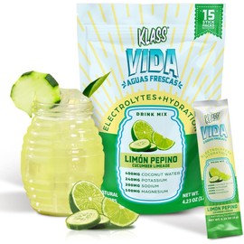 KLASS VIDA Electrolyte Drink Mix – Cucumber Limeade Agua Fresca Flavor | Sugar-Free Hydration Powder with Coconut Water & Minerals | 15 Single-Serve Stick Packs, Low Calorie, Natural Flavor
