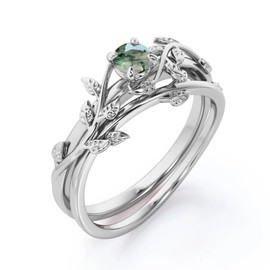 Luyona - Anillo de ágata de musgo natural de plata de ley 925 con ágata de musgo verde, Talla 5, Gema, Ágata