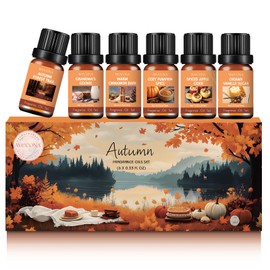 Fall Essential Oils Set – 6x10ml Aromatherapy Oils, Essential Oils Scents for Diffuser, Candle Making Scents, Fragrance Oil for Soap & Candle Making, Fall Scented