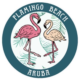 Blue Heron Two Flamingos Flamingo Beach, Aruba Car Truck Window Bumper Sticker Decal - Turquoise