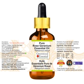 Greenwood Essential Natural Pure Rose Geranium Essential Oil (Pelargonium Roseum) with Glass Dropper Steam Distilled 50 ml (1.69 oz)