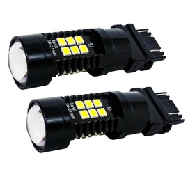 (W) Pack of 2 White 3157 LED Light Bulb 3-Sided Dual Intensity 21SMD Projector Lens Running Tail Brake Light 12V
