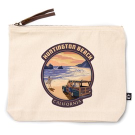 Lantern Press Huntington Beach, California, Woody on Beach, 100% Cotton Zipper Pouch, Travel Accessory, Go Bag