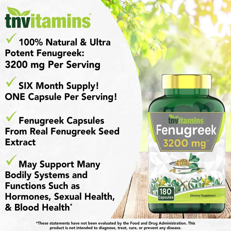 Tnvitamins Fenogreco 3200mg 180 Cápsulas Suplemento Natural