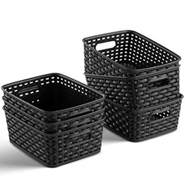 Set of 6 Plastic Storage Baskets - Small Pantry Organizer Basket Bins - Household Organizers with Cutout Handles for Kitchen Organization, Countertops, Cabinets, Bedrooms, and Bathrooms
